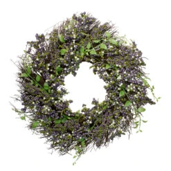 Purple Mini Berry Artificial Thanksgiving Wreath, 22-Inch Unlit
