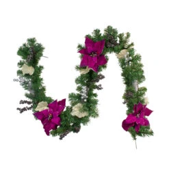 6' X 10" Poinsettia And Pine Cone Artificial Christmas Garland - Unlit
