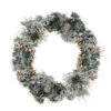 Pre-lit Heavily Flocked Berries And Pine Cones Artificial Christmas Wreath - 24-Inch, Clear Lights