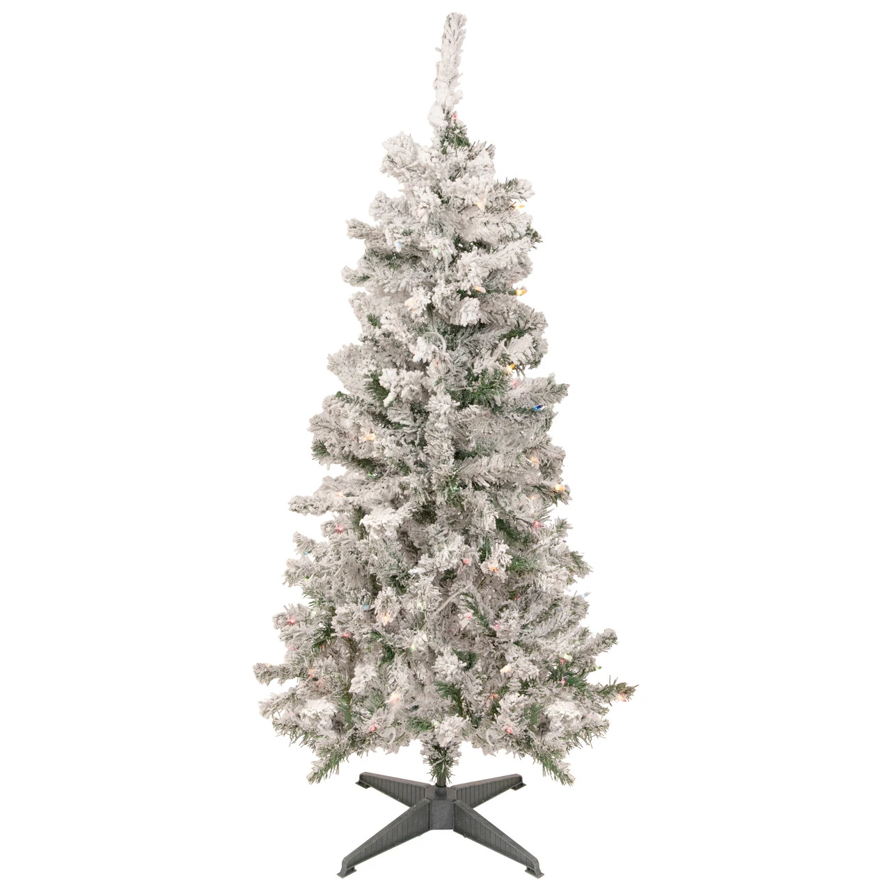 4.5' Pre-Lit Medium Heavily Flocked Pine Artificial Christmas Tree, Multicolor Lights - Image 2