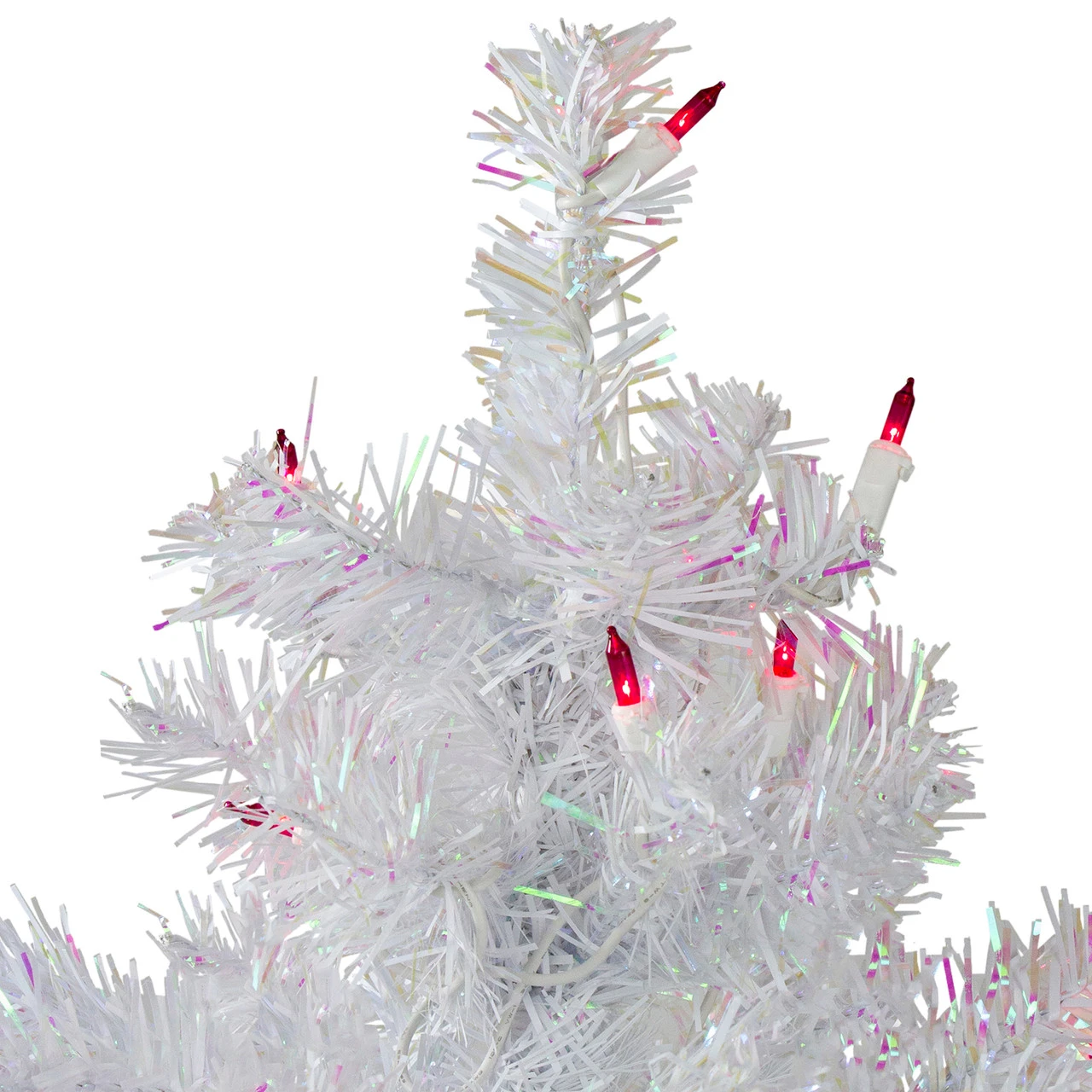 3' Pre-Lit Slim White Iridescent Pine Artificial Christmas Tree - Pink Lights - Image 3