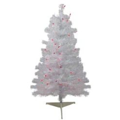 3' Pre-Lit Slim White Iridescent Pine Artificial Christmas Tree - Pink Lights