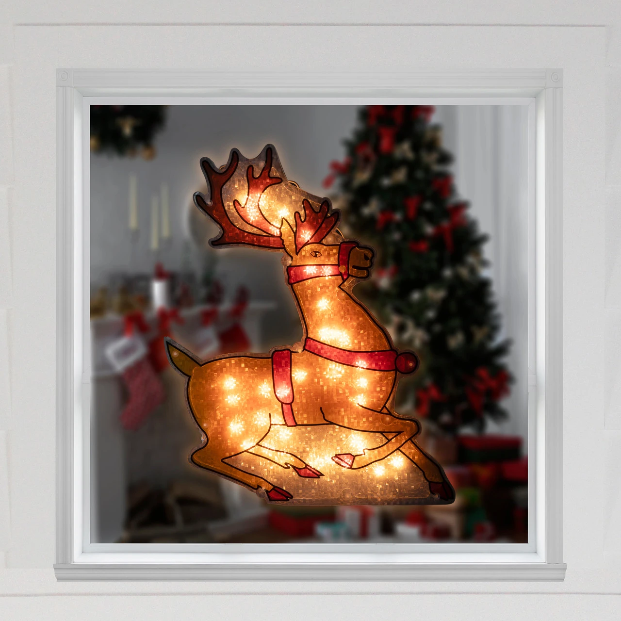 18" Lighted Brown Reindeer Christmas Window Silhouette Decoration - Image 3