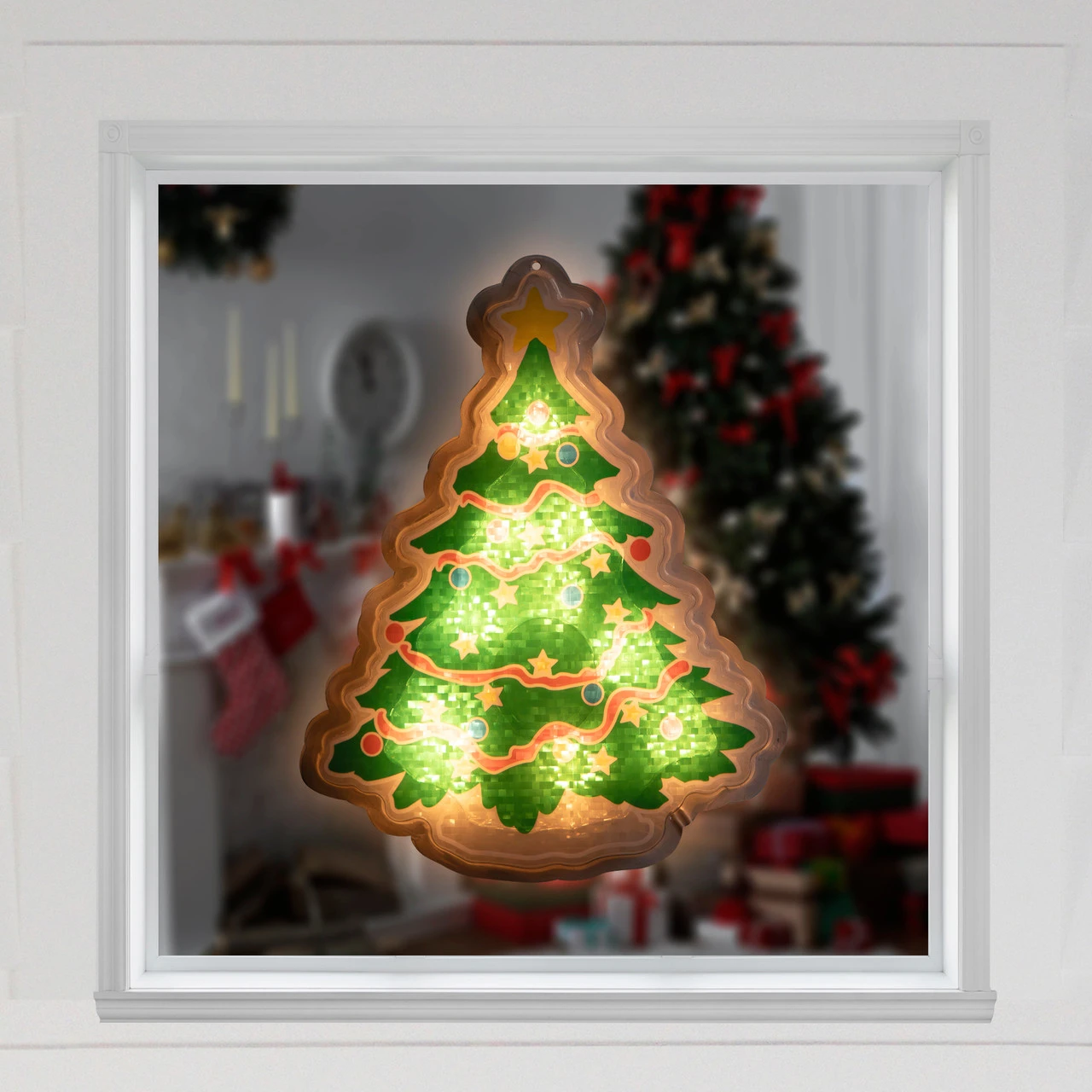12.5" Lighted Holographic Christmas Tree Window Silhouette Decor - Image 3