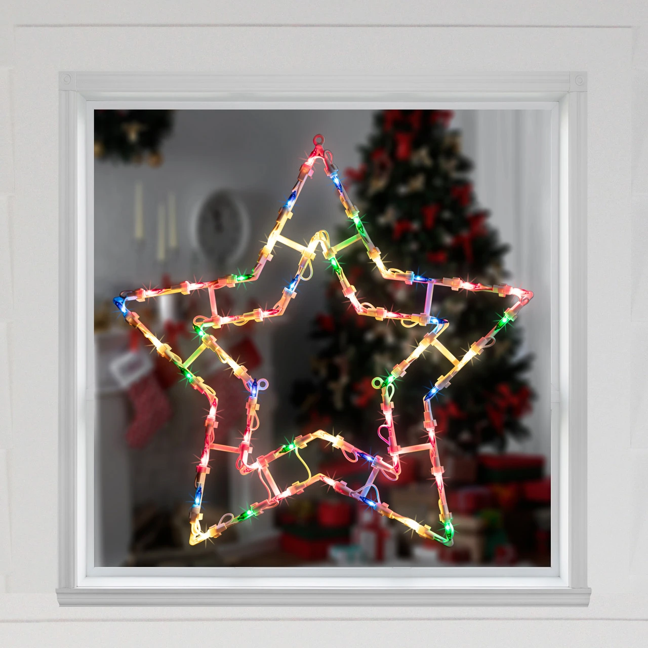 16" Multi-Color Lighted Star Christmas Window Silhouette Decoration - Image 3