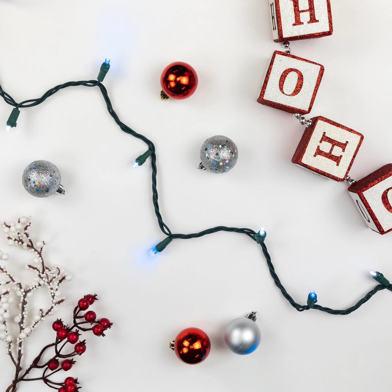 50ct Blue And White LED Wide Angle Mini Christmas Lights, 16.25ft Green Wire - Image 3