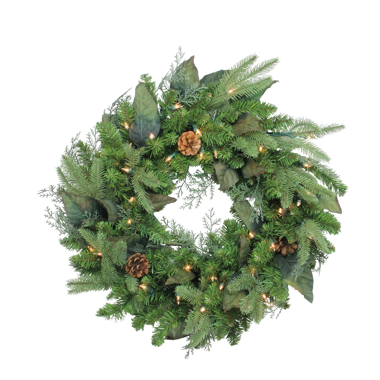 Pre-Lit Mixed Winter Pine Artificial Christmas Wreath - 24 Inch, Clear Lights