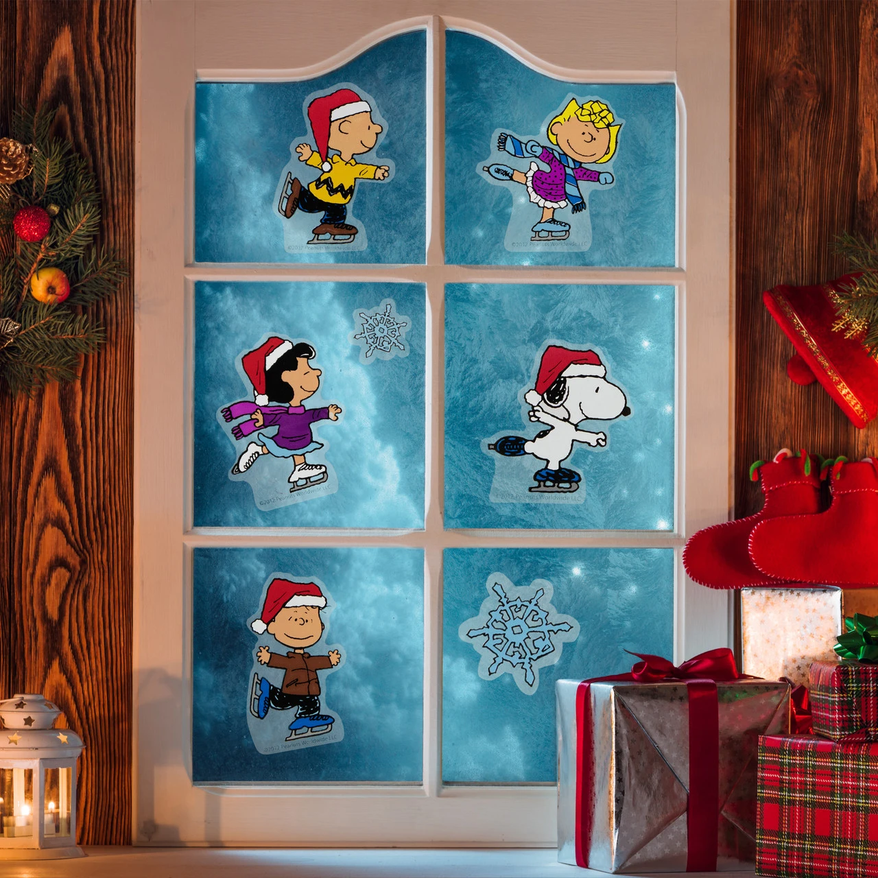 7-Piece Peanuts Characters Ice Skating Christmas Jelz Window Clings - Image 2