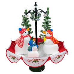 31" Musical Lighted Snowing Snowman Family In Umbrella Base Christmas Decoration