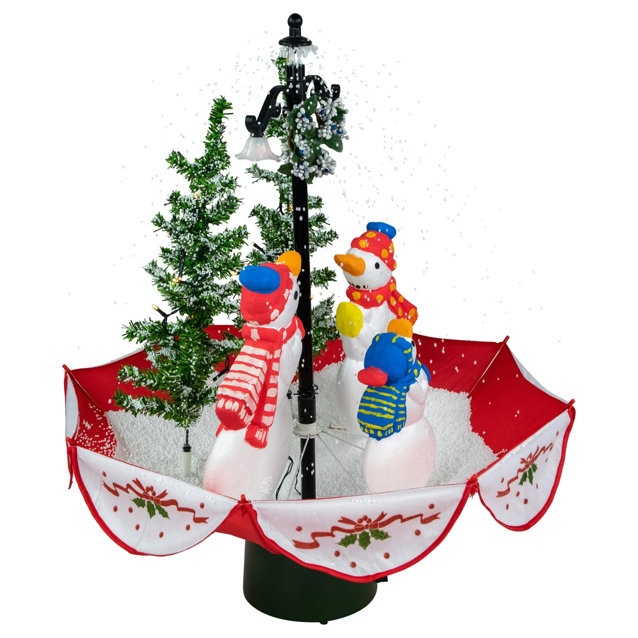 31" Musical Lighted Snowing Snowman Family In Umbrella Base Christmas Decoration - Image 3