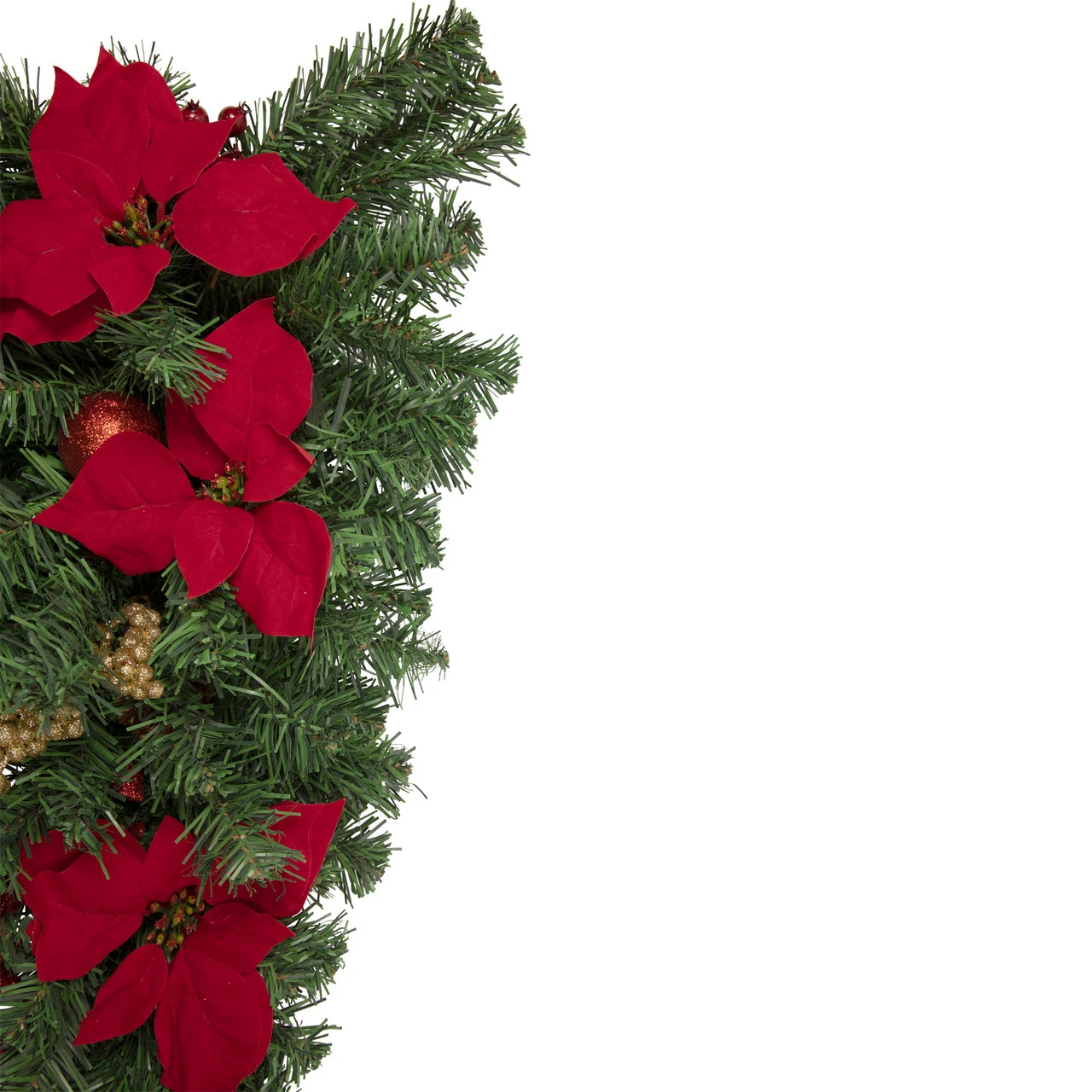 30'' Red Poinsettia And Gold Pine Cone Artificial Christmas Teardrop Swag, Unlit - Image 4