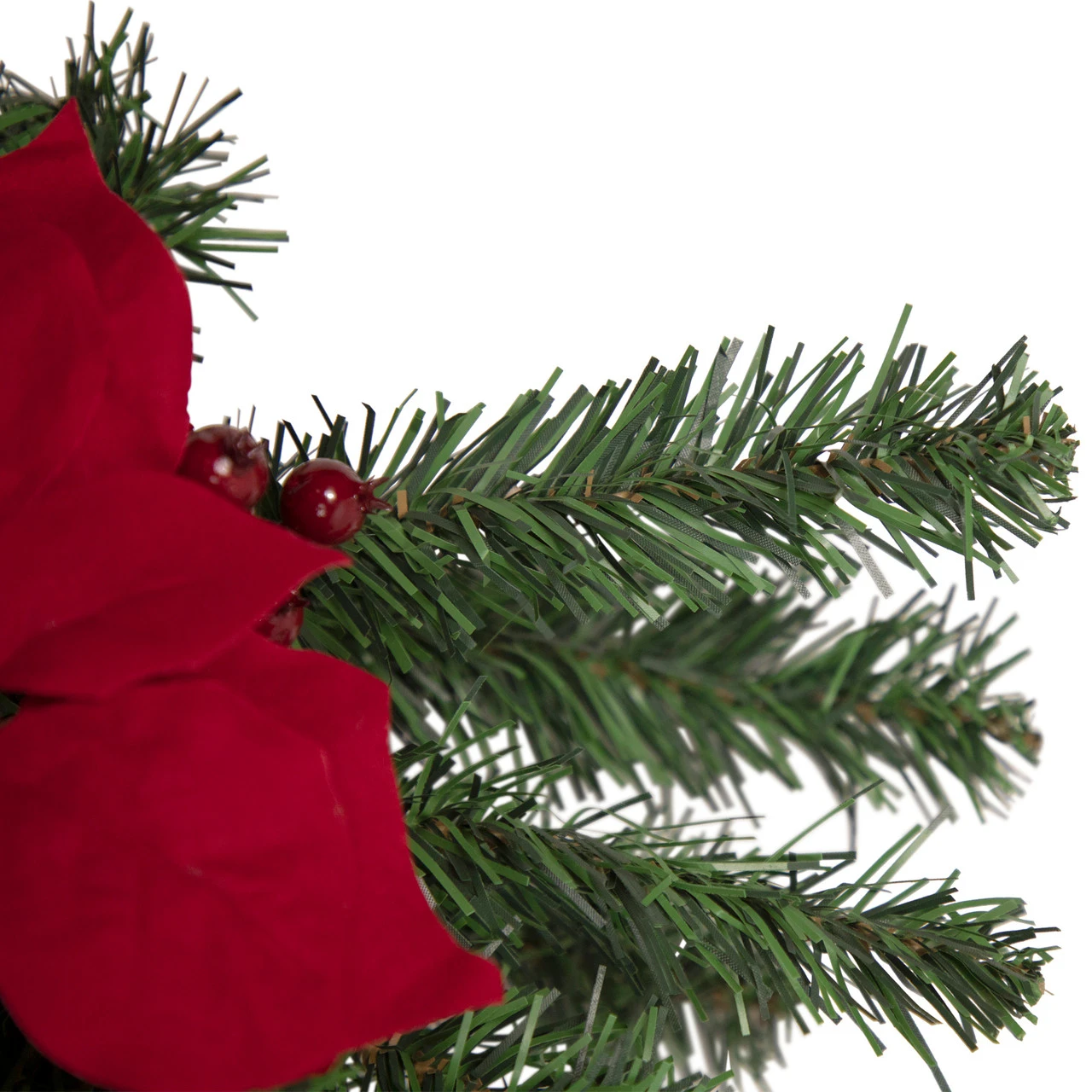 30'' Red Poinsettia And Gold Pine Cone Artificial Christmas Teardrop Swag, Unlit - Image 3