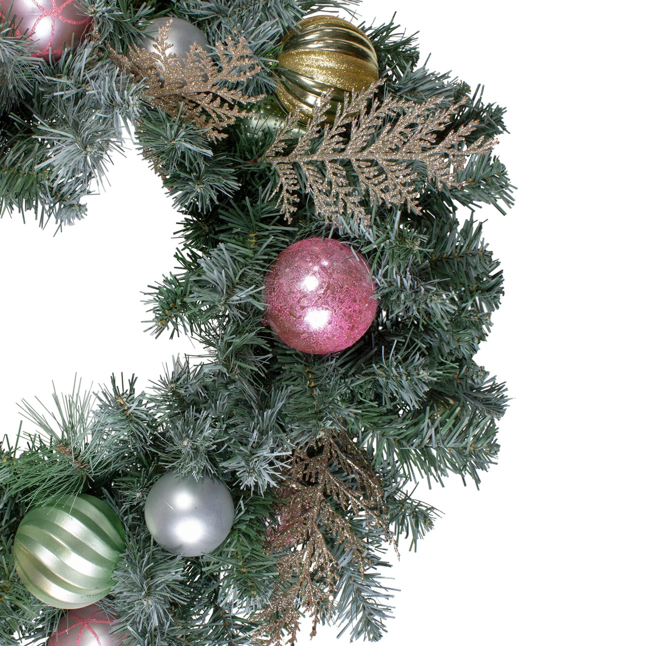 24" Unlit Pre-Decorated Pink And Gold Ornaments Frosted Artificial Christmas Wreath - Image 2