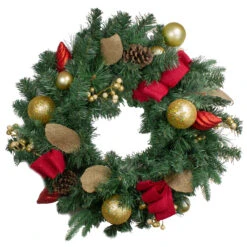 24" Pre-Decorated Red And Gold Ornaments Artificial Christmas Wreath - Unlit