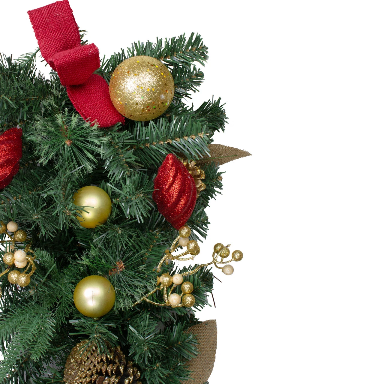 30" Red And Gold Cedar And Pine Cone Artificial Christmas Teardrop Swag, Unlit - Image 2