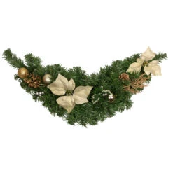 32" Gold Poinsettia And Pinecone Artificial Christmas Swag, Unlit