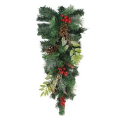 32" Pre-Decorated Frosted Pinecone Berries Artificial Christmas Teardrop Swag - Unlit