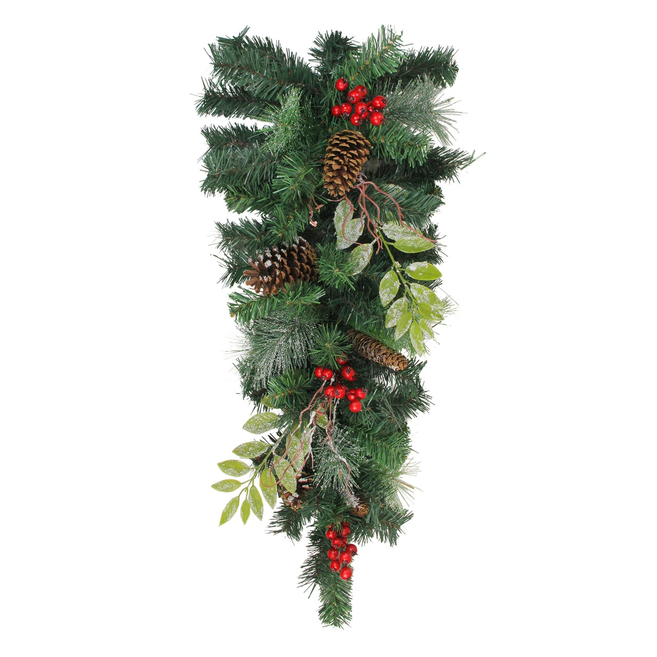 32" Pre-Decorated Frosted Pinecone Berries Artificial Christmas Teardrop Swag - Unlit