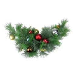 24" Pre-Decorated Multi-Color Ornament Long Needle Pine Artificial Christmas Swag - Unlit