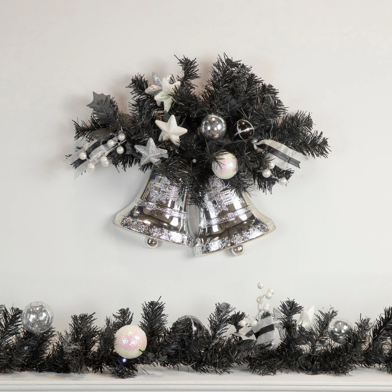 9' X 6" Pre-Lit Decorated Black Pine Artificial Christmas Garland, Cool White LED Lights - Image 2