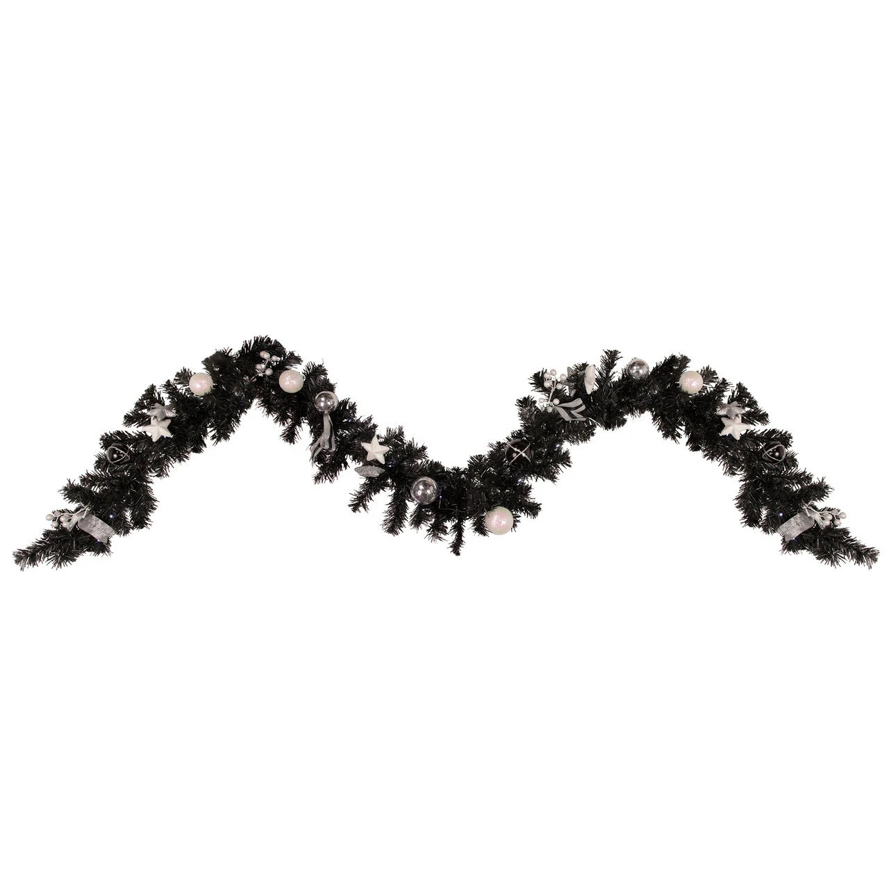 9' X 6" Pre-Lit Decorated Black Pine Artificial Christmas Garland, Cool White LED Lights