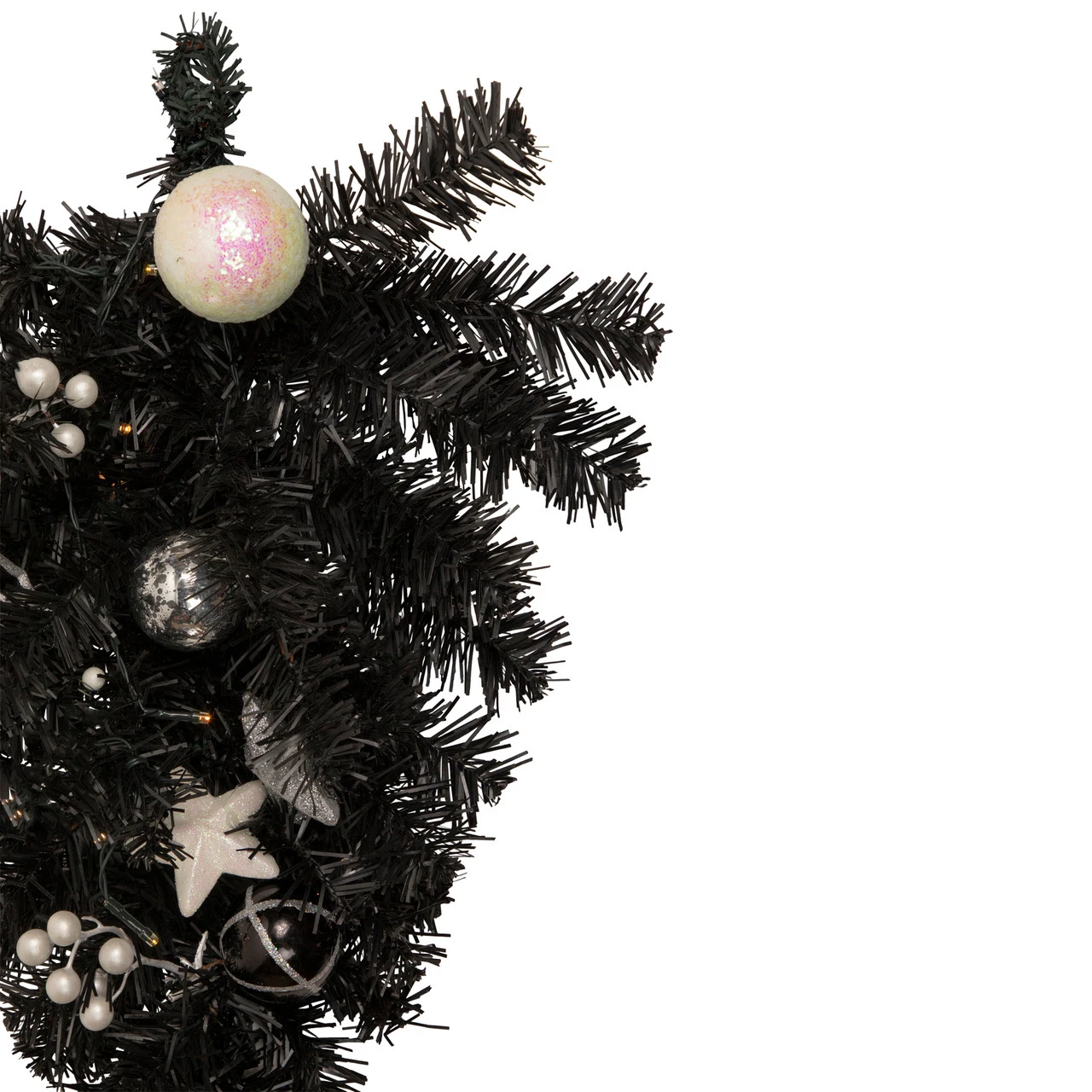 20" Pre-lit Decorated Black Pine Artificial Teardrop Christmas Swag, Warm White LED Lights - Image 4