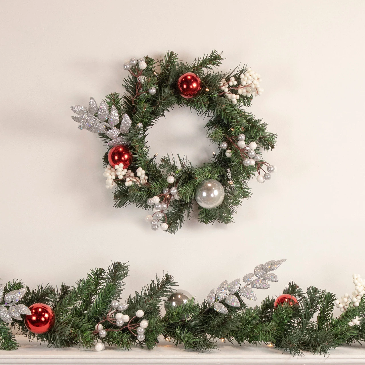 9' Pre-Lit Decorated Green Pine Artificial Christmas Garland, Warm White LED Lights - Image 2