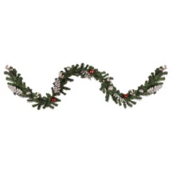 9' Pre-Lit Decorated Green Pine Artificial Christmas Garland, Warm White LED Lights