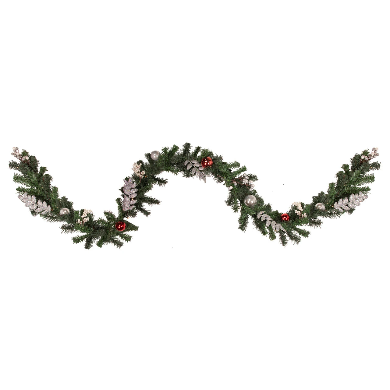 9' Pre-Lit Decorated Green Pine Artificial Christmas Garland, Warm White LED Lights