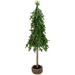 25.5-Inch Downswept Iced Artificial Christmas Tree Wood Base - Unlit
