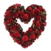 Red Wooden Rose And Cherries Valentine's Day Heart Wreath, 13-Inch, Unlit