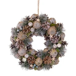 Pastel Pink Pine Cones And Stars Glittered Artificial Christmas Wreath, 13-Inch, Unlit