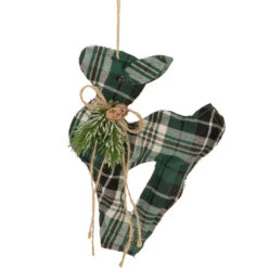7.75" Green Plaid Fabric Deer With Pine Christmas Ornament