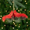 8" Double Cardinal And Pine Needle Branch Hanging Christmas Ornament