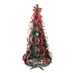 6' Pre-Lit Red Plaid Pre-Decorated Pop-Up Artificial Christmas Tree, Multicolor Lights
