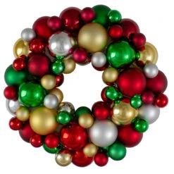 Traditional Colors 2-Finish Shatterproof Ball Christmas Wreath, 13-Inch