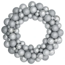 Silver 3-Finish Shatterproof Ball Ornament Christmas Wreath, 36-Inch