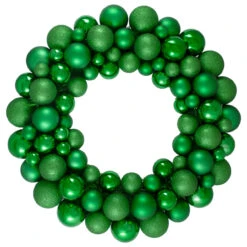 Green 3-Finish Shatterproof Ball Christmas Wreath - 24-Inch, Unlit