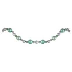 6' Silver And Seafoam Green 3-Finish Shatterproof Ball Christmas Garland