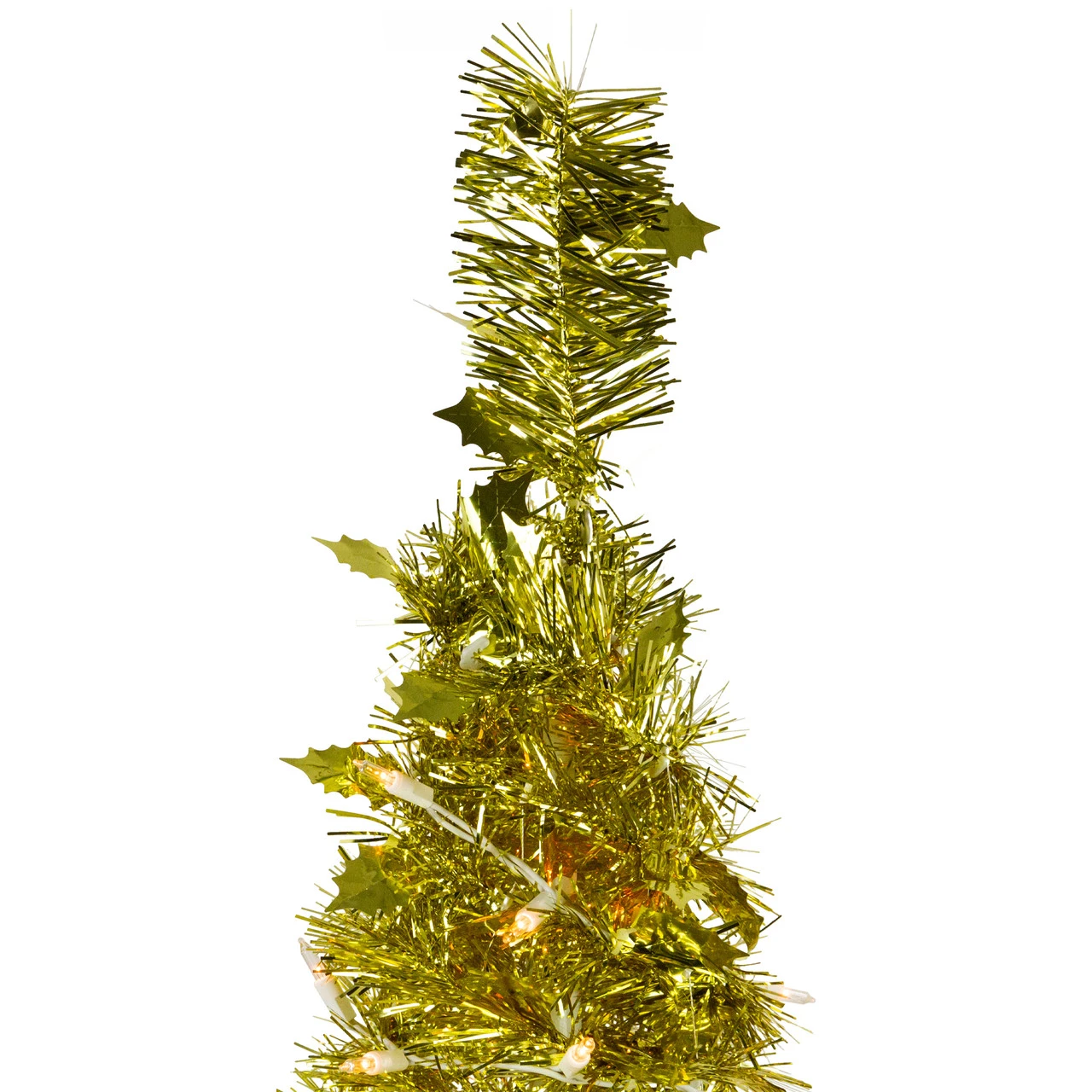 4' Pre-Lit Gold Tinsel Pop-Up Artificial Christmas Tree, Clear Lights - Image 3