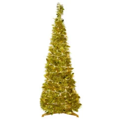 4' Pre-Lit Gold Tinsel Pop-Up Artificial Christmas Tree, Clear Lights