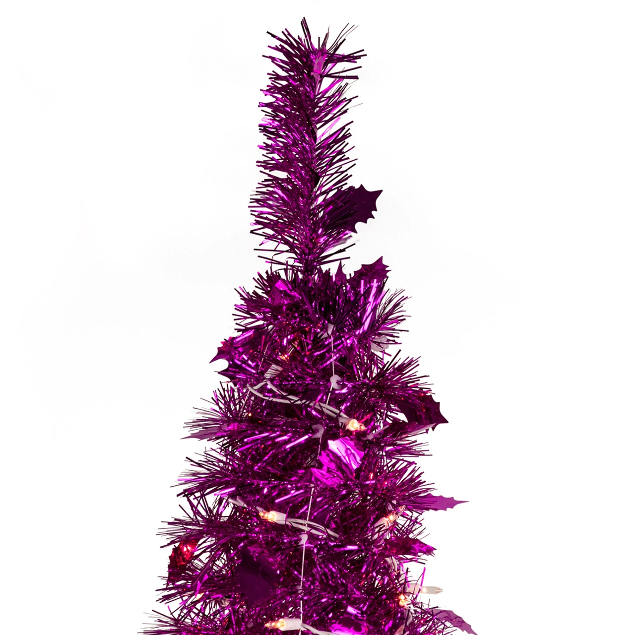 4' Pre-Lit Pink Tinsel Pop-Up Artificial Christmas Tree, Clear Lights - Image 5