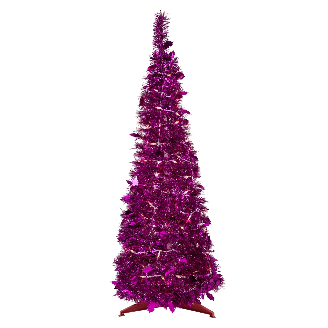 4' Pre-Lit Pink Tinsel Pop-Up Artificial Christmas Tree, Clear Lights