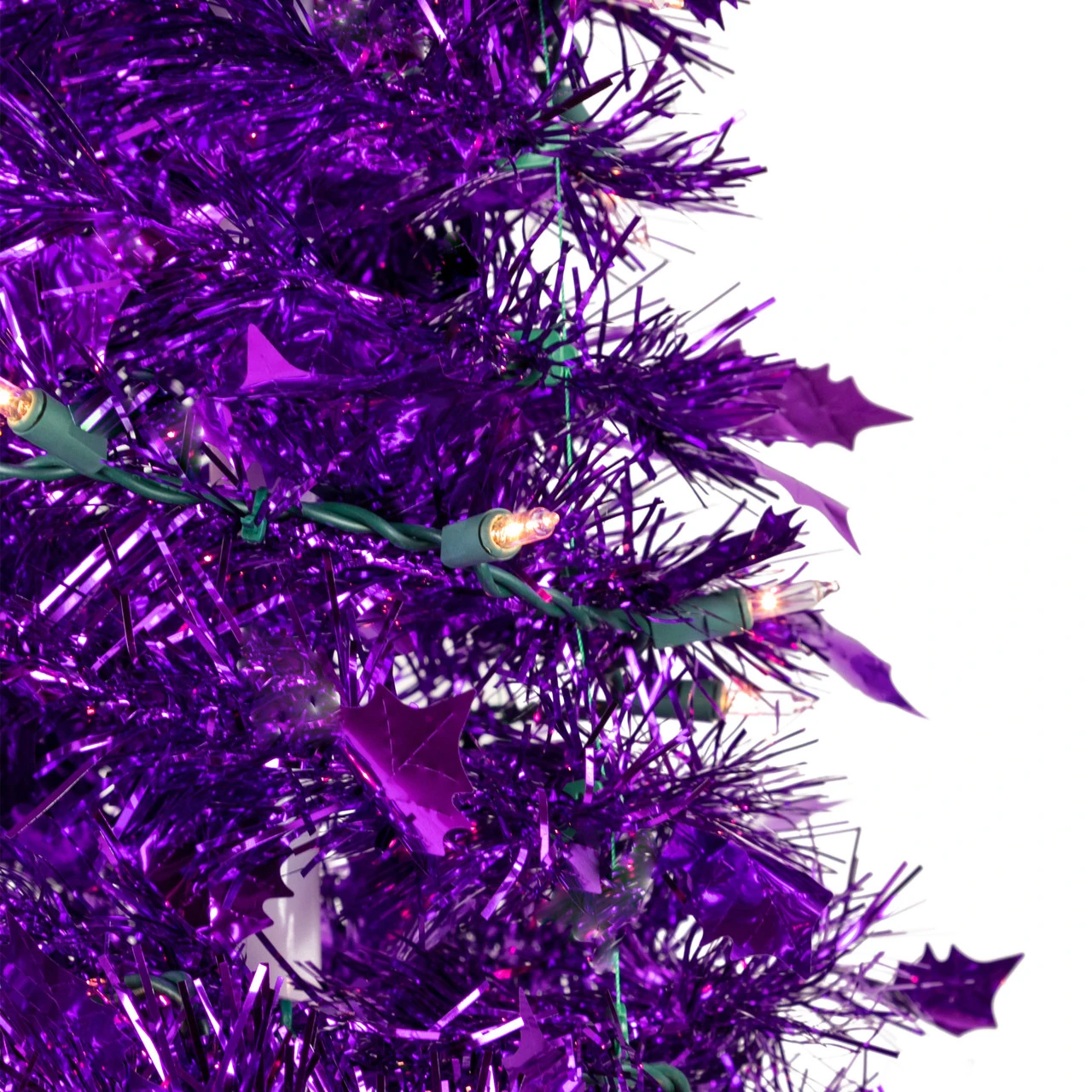 4' Pre-Lit Purple Tinsel Pop-Up Artificial Christmas Tree, Clear Lights - Image 3