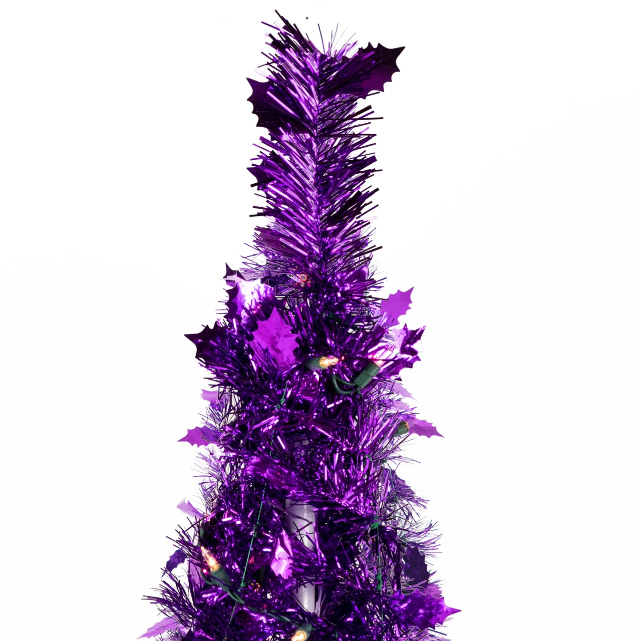 4' Pre-Lit Purple Tinsel Pop-Up Artificial Christmas Tree, Clear Lights - Image 5