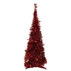 4' Red Tinsel Pop-Up Artificial Christmas Tree, Unlit