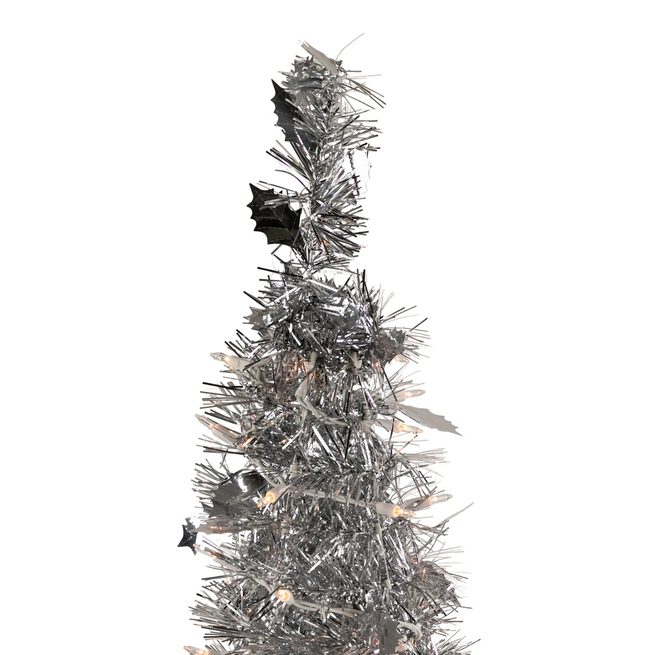 4' Pre-Lit Silver Tinsel Pop-Up Artificial Christmas Tree, Clear Lights - Image 4