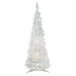 4' Pre-Lit White Tinsel Pop-Up Artificial Christmas Tree, Clear Lights