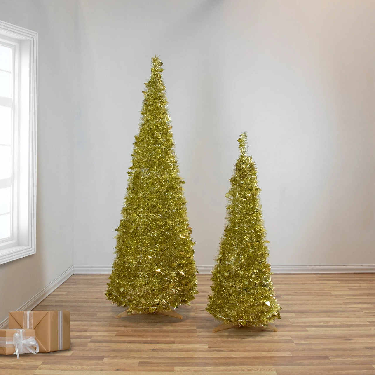 4' Gold Tinsel Pop-Up Artificial Christmas Tree, Unlit - Image 2