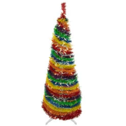 4' Pre-Lit Rainbow Tinsel Pop-Up Artificial Christmas Tree, Clear Lights